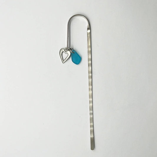 Heart Bookmark w/Turq Seaglass