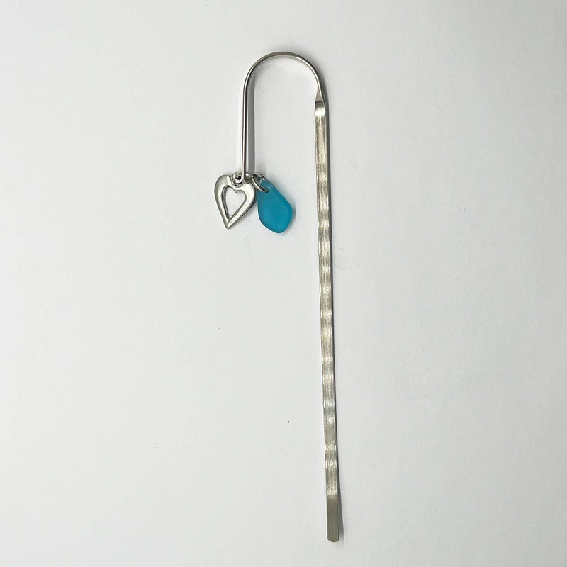 Heart Bookmark w/Turq Seaglass