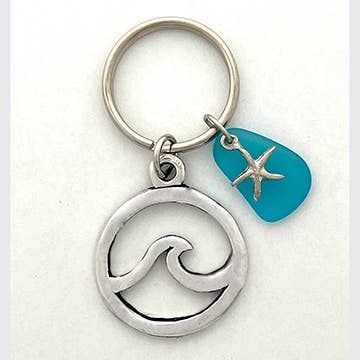 Wave Seaglass w/Blue Keychain