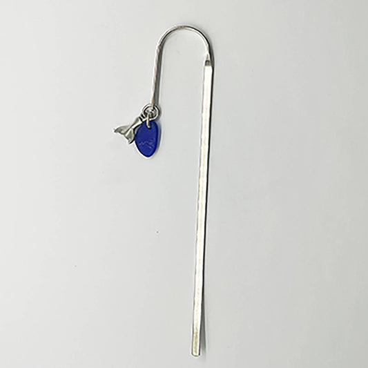 Whale Tail Bookmark w/Blue Seaglass