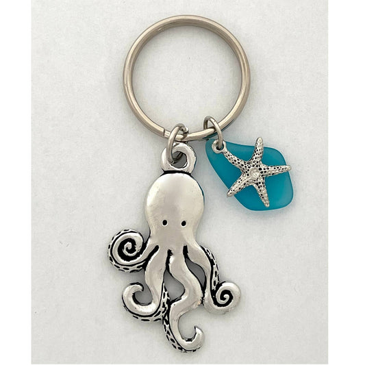 Octopus Seaglass w/Turq Keychain