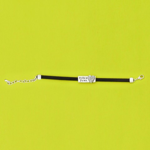 Follow Your Heart black leather Bracelet   