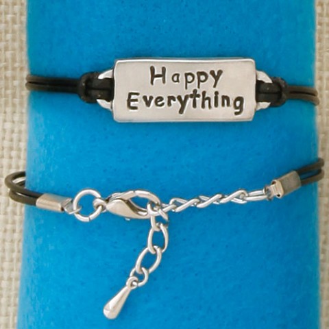 Happy Everything black leather Bracelet   