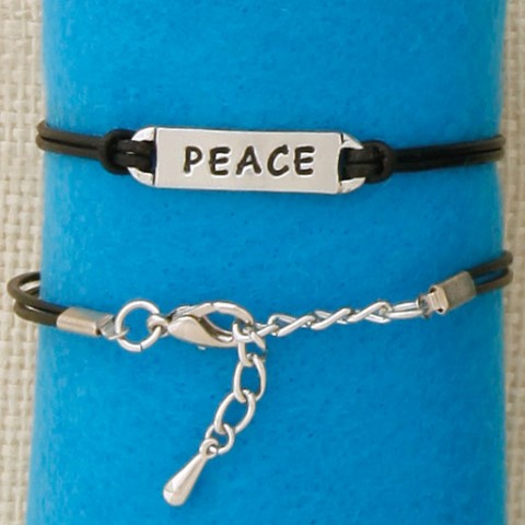 Peace black leather Bracelet  