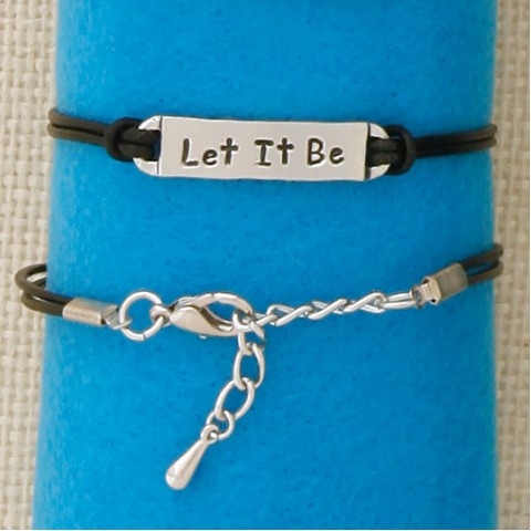 Let it Be black leather Bracelet     