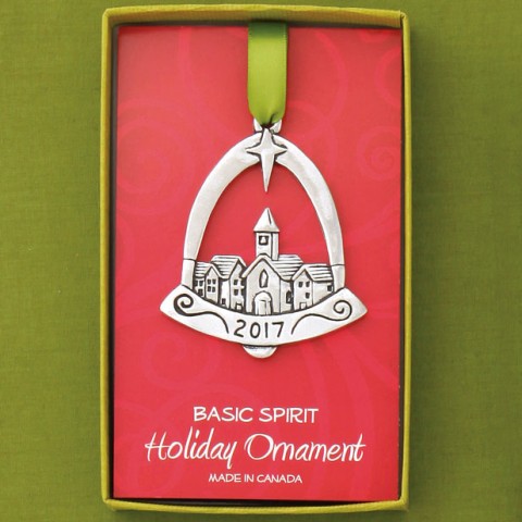 Bell Church Scene Pewter Holiday Ornament - Boxed