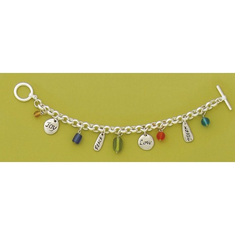 Joy Peace W/Beads Charm Bracelet