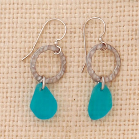 Circle Turquoise Seaglass Drop Earrings