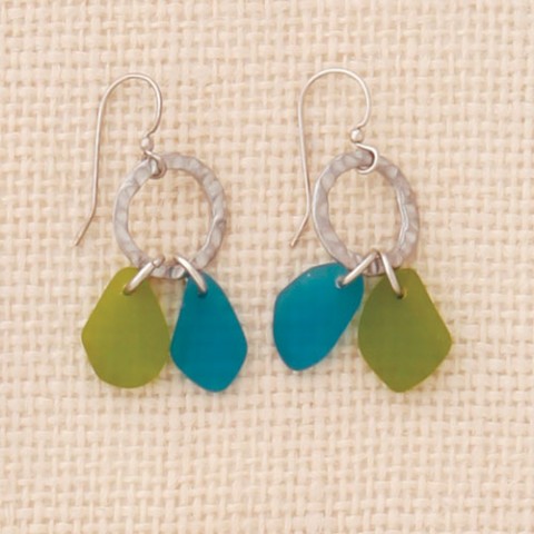 Circle Double Drop (Green) Seaglass Earrings