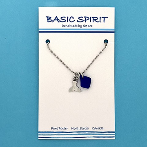 Whale Tail & Blue Seaglass (Snake Chain) Necklace