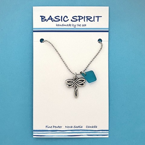 Celtic Dragonfly & Turq. Seaglass (Snake Chain) Necklace