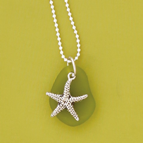 Starfish Seaglass Necklace w/Green Seaglass