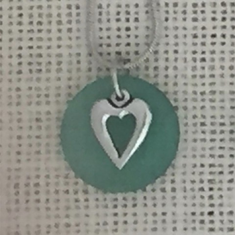 Heart Round Disc Seaglass Necklace