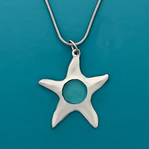 Seastar Seaglass Necklace w/Turquoise Seaglass