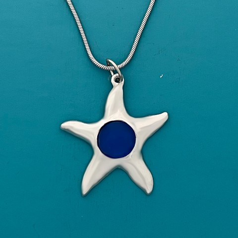Seastar Seaglass Necklace w/Blue Seaglass