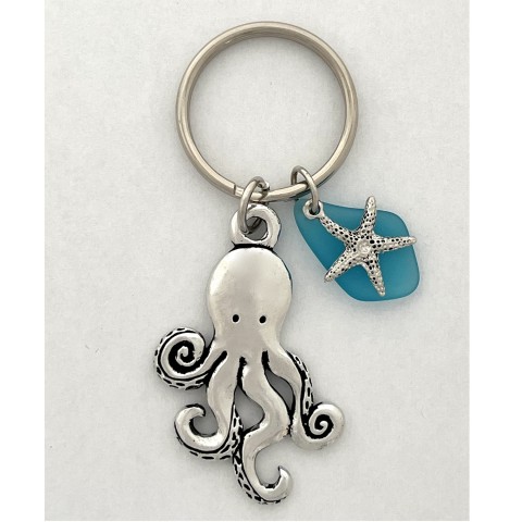Octopus w/ Turq Seaglass Keychain