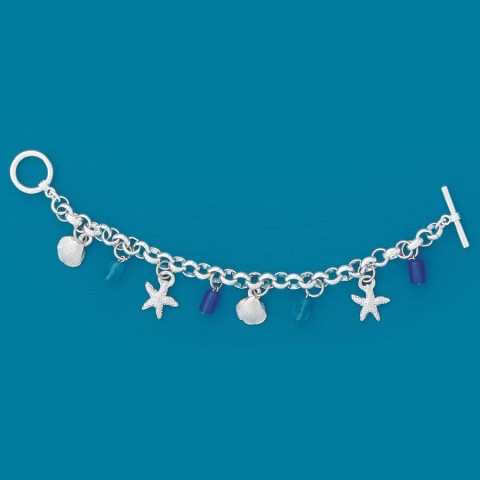 Shells & Starfish with Beads Multi Charm Bracelet 