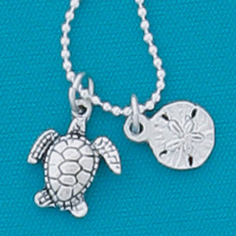 Turtle / sanddollar 18" Dbl. Charm Necklace