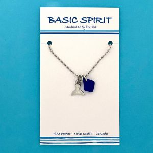 Whale Tail/Blue Seaglass Dbl. Charm Necklace