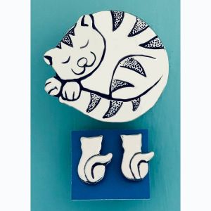Cat Tiny Box w/stud earrings