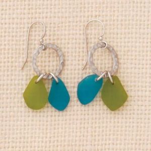 Circle Dbl. Drop w/ Green Seaglass Earrings