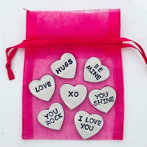 Candy Heart Tokens in pink bag