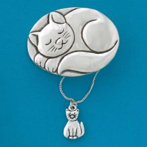 Cat sleeping Wish Box w/cat necklace