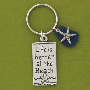 Beach w/Blue Seaglass Keychain
