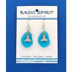 Whale Tail Earrings w/Turq Seaglass