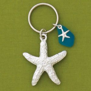 Starfish w/Turq Seaglass Keychain
