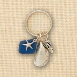 Mussel Shell w/ Seastar Seaglass Keychain