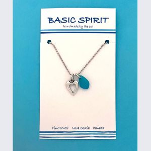 Heart & Turq. Seaglass Dbl. Charm Necklace