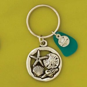 Seashells w/Turq Seaglass Keychain