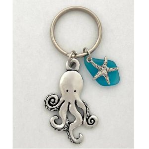 Octopus Seaglass w/Turq Keychain
