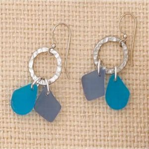 Circle Dbl. Drop w/ Blue Seaglass Earrings