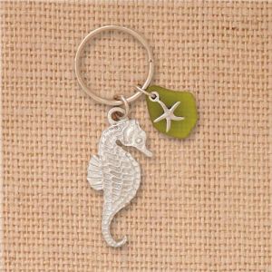 Seahorse w/Green Seaglass Keychain