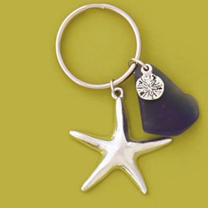 Seastar w/Blue Seaglass Keychain