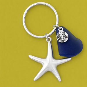 Seastar w/Blue Seaglass Keychain