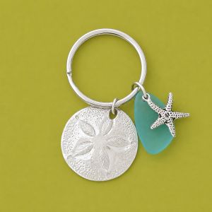 Sanddollar w/Turq Seaglass Keychain